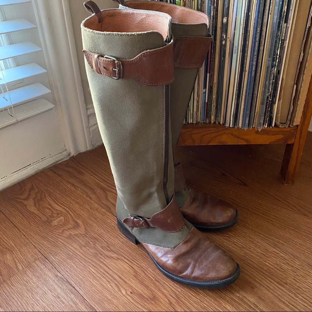 J Crew Canvas and Leather Riding Boots